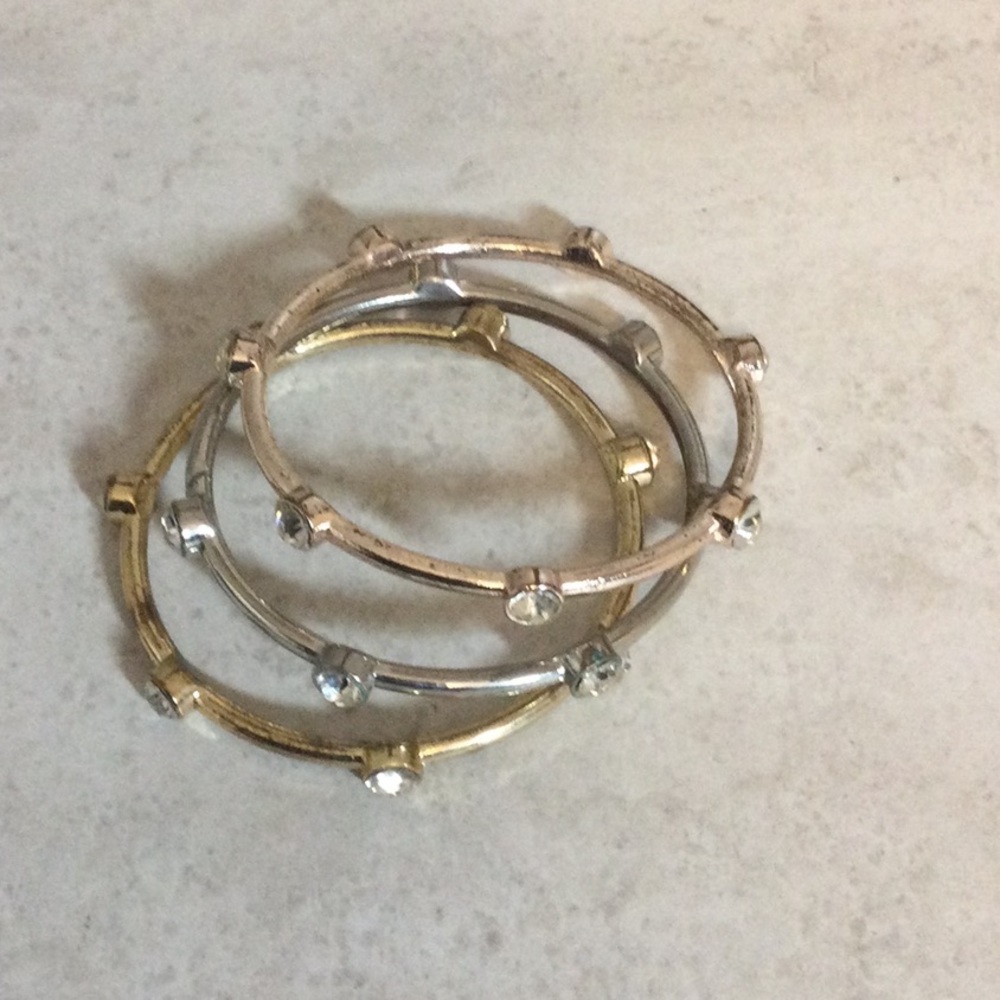 Trio silver gold copper bling bangle bracelets